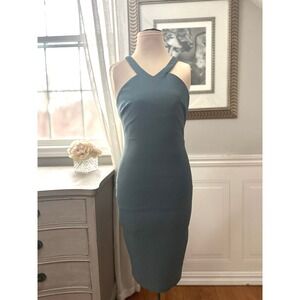 Elizabeth and James Sheath Dress Teal Crisscross Halter Wedding Guest Size 4